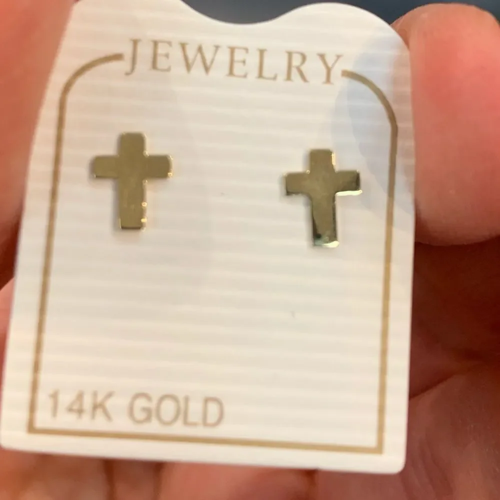 Tiny 14k Yellow Gold Cross Stud Earrings